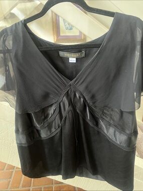 Marina Rinaldi Black Layered Chiffon V-Neck Blouse 48